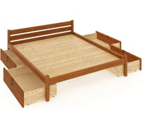 Двуспальная кровать Solarius Классика из массива сосны, со сплошным основанием, 200x120 см, габариты 210x130 см, с четырьмя выкатными ящиками, ольха 120klolha-full-4yash