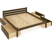 Двуспальная кровать Solarius Классика из массива сосны, с реечным основанием 190x150 см, габариты 200x160 см, с четырьмя выкатными ящиками, темный дуб 150kltemd-190-4yash
