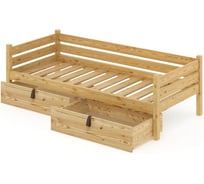 Односпальная тахта Solarius из массива сосны, с реечным основанием, 190x80 см, габариты 200x90 см, с двумя выкатными ящиками, без шлифовки и покраски tahta80-190net-2yash