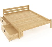 Двуспальная кровать Solarius Классика из массива сосны, со сплошным основанием, 200x160 см, габариты 210x170 см, с двумя выкатными ящиками, без шлифовки и покрытия 160klnet-full-2yash