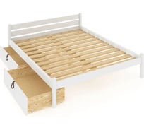 Двуспальная кровать Solarius Классика из массива сосны, с реечным основанием 200x180 см, габариты 210x190 см, с двумя выкатными ящиками, белый 180klbel-2yash