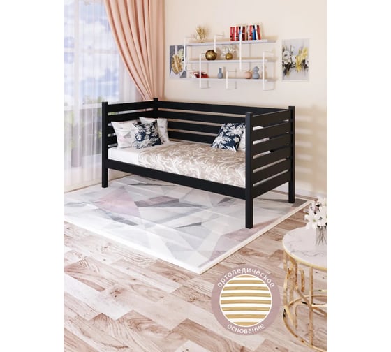 Односпальная тахта Solarius из массива сосны, с ортопедическим основанием и высокими бортиками, 90x180 см, габариты 100x190 см, без покраски tahta-spin90-180-orto 1