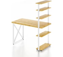 Стол компьютерный Solarius Loft с пятью полками, лакированная столешница из массива сосны 40 мм и белые металлические крестообразные ножки, 140x60x145 см stol-comp14060lak-krest-white