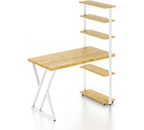 Стол компьютерный Solarius Loft с пятью полками, лакированная столешница из массива сосны 40 мм и белые металлические Z-образные ножки, 120x60x145 см stol-comp12060lak-Z-white