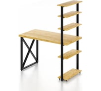 Стол компьютерный Solarius Loft с пятью полками, столешница без покраски из массива сосны 40 мм и черные металлические крестообразные ножки, 90x80x145 см stol-comp9080-krest-black