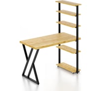 Стол компьютерный Solarius Loft с пятью полками, лакированная столешница из массива сосны 40 мм и черные металлические Z-образные ножки, 130x60x145 см stol-comp13060lak-Z-black