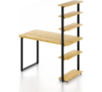 Стол компьютерный Solarius Loft с пятью полками, лакированная столешница из массива сосны 40 мм и черные металлические ножки, 100x60x145 см stol-comp10060lak-black