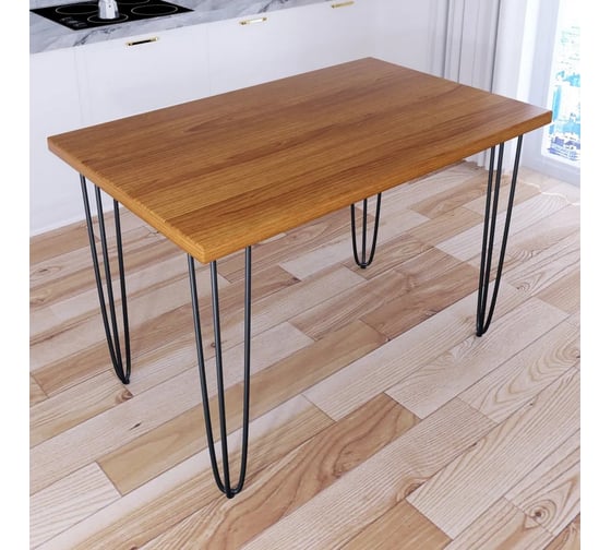 Стол кухонный Solarius Loft со столешницей цвета ольхи из массива сосны 40 мм на черных металлических ножках-шпильках, 140x70x75 см 710-10542 1