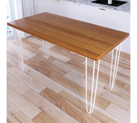 Стол кухонный Solarius Loft со столешницей цвета ольхи из массива сосны 40 мм на белых металлических ножках-шпильках, 140x80x75 см 710-10558 1