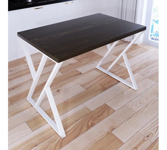 Стол кухонный Solarius Loft со столешницей цвета темного дуба из массива сосны 40 мм и белыми металлическими Z-образными ножками, 140x60x75 см 703-10111 1