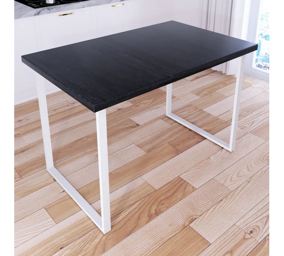 Стол кухонный Solarius Loft со столешницей цвета черного оникса из массива сосны 40 мм и белыми металлическими ножками, 110x60x75 см 700-10545 1