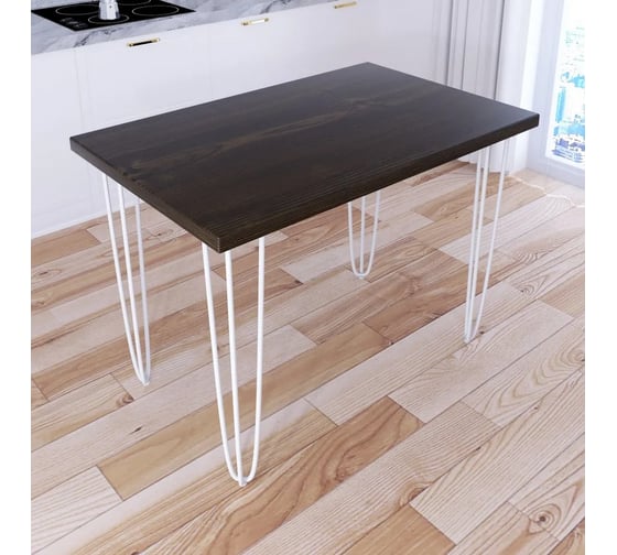 Стол кухонный Solarius Loft со столешницей цвета темного дуба из массива сосны 40 мм на белых металлических ножках-шпильках, 80x60x75 см 710-10382 1