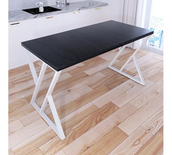 Стол кухонный Solarius Loft со столешницей цвета черного оникса из массива сосны 40 мм и белыми металлическими Z-образными ножками, 90x80x75 см 703-10318 1