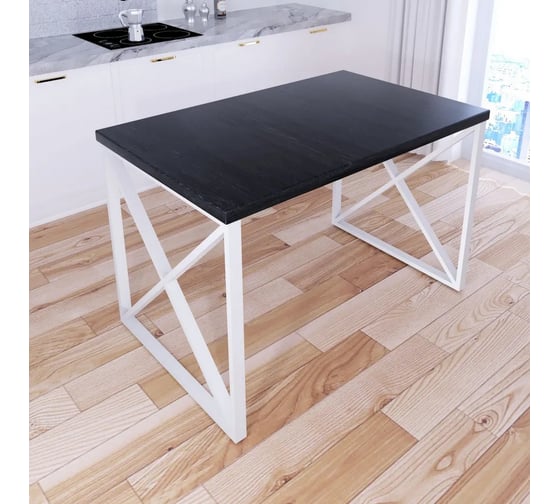 Стол кухонный Solarius Loft со столешницей цвета черного оникса из массива сосны 40 мм и белыми металлическими крестообразными ножками, 130x80x75 см 702-10279 1
