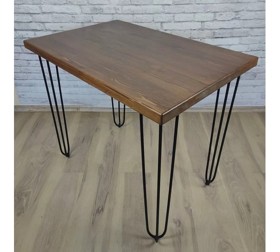 Стол кухонный Solarius Loft со столешницей цвета темного дуба из массива сосны 40 мм и черными металлическими ножками-шпильками, 130x60x75 см 710-10064 1