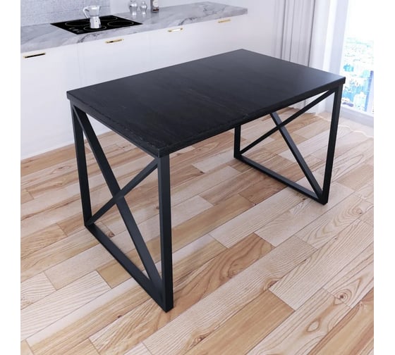 Стол кухонный Solarius Loft со столешницей цвета черного оникса из массива сосны 40 мм и черными металлическими крестообразными ножками, 130x60x75 см 702-10262 1