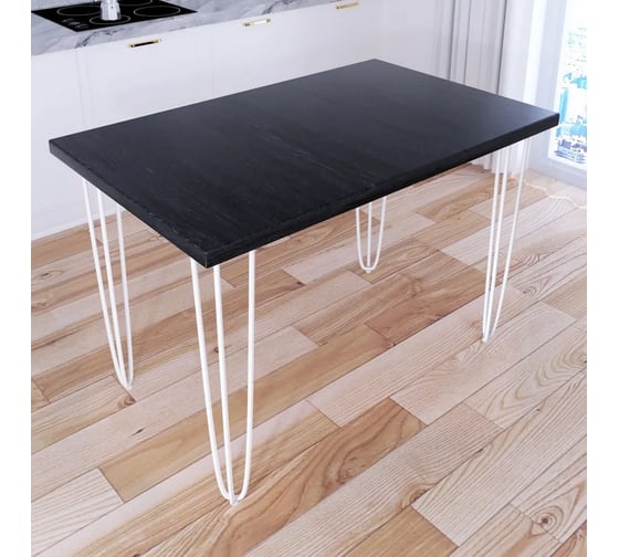 Стол кухонный Solarius Loft со столешницей цвета черного оникса из массива сосны 40 мм на черных металлических ножках-шпильках, 140x70x75 см 710-10566 1