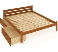 Кровать двуспальная Solarius Классика из массива сосны, с реечным основанием, 190x150 см, габариты 200x160, с двумя выкатными ящиками, цвет ольхи 150klolha-190-2yash