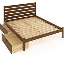 Кровать двуспальная Solarius Классика из массива сосны, с реечным основанием и высокой спинкой, 120x190 см, с двумя выкатными ящиками, цвет темного дуба klas-spin120temd-190-2yash