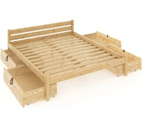 Кровать двуспальная Solarius Классика из массива сосны, с реечным основанием, 200x160 см, габариты 210x170, с четырьмя выкатными ящиками, лакированная 160kllak-4yash