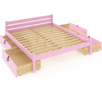 Кровать двуспальная Solarius Классика из массива сосны, с реечным основанием, 200x150 см, габариты 210x160, с четырьмя выкатными ящиками, цвет розовый 150klroz-4yash