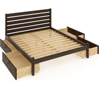 Кровать двуспальная Solarius Классика из массива сосны, с реечным основанием и высокой спинкой, 140x200 см, с четырьмя выкатными ящиками, цвет венге klas-spin140ven-4yash