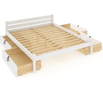 Кровать двуспальная Solarius Классика из массива сосны, с реечным основанием, 200x180 см, габариты 210x190, с четырьмя выкатными ящиками, цвет белый 180klbel-4yash