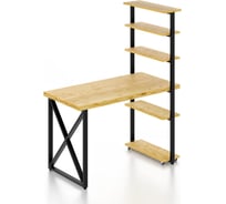 Стол компьютерный Solarius Loft с пятью полками, столешница без шлифовки и покрытия из массива сосны 40 мм и черные металлические крестообразные ножки, 110x60x145 см stol-comp11060net-krest-black