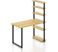 Стол компьютерный Solarius Loft с пятью полками, столешница без шлифовки и покрытия из массива сосны 40 мм и черные металлические ножки, 90x80x145 см stol-comp9080net-black