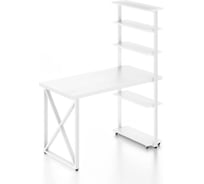 Стол компьютерный Solarius Loft с пятью полками, столешница белого цвета из массива сосны 40 мм и белые металлические крестообразные ножки, 110x80x145 см stol-comp11080bel-krest-white