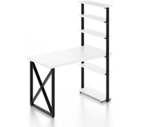 Стол компьютерный Solarius Loft с пятью полками, столешница белого цвета из массива сосны 40 мм и черные металлические крестообразные ножки, 120x60x145 см stol-comp12060bel-krest-black