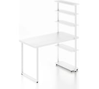 Стол компьютерный Solarius Loft с пятью полками, столешница белого цвета из массива сосны 40 мм и белые металлические ножки, 130x80x145 см stol-comp13080bel-white