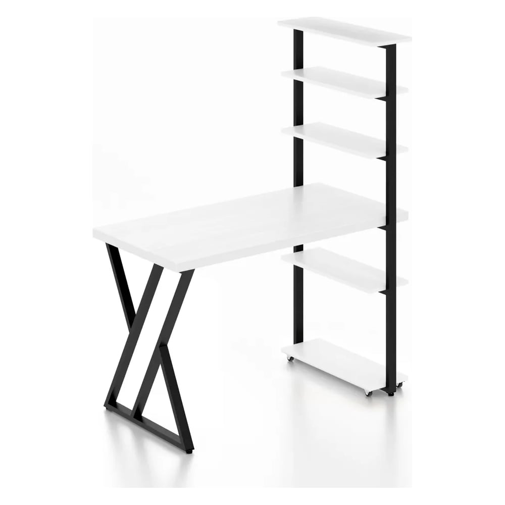 Стол компьютерный Solarius Loft с пятью полками, столешница белого ...