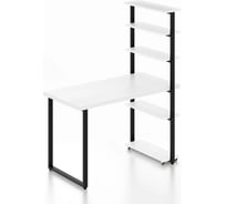 Стол компьютерный Solarius Loft с пятью полками, столешница белого цвета из массива сосны 40 мм и черные металлические ножки, 120x60x145 см stol-comp12060bel-black