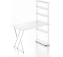 Стол компьютерный Solarius Loft с пятью полками, столешница белого цвета из массива сосны 40 мм и белые металлические Z-образные ножки, 140x60x145 см stol-comp14060bel-Z-white