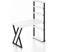 Стол компьютерный Solarius Loft с пятью полками, столешница белого цвета из массива сосны 40 мм и черные металлические Z-образные ножки, 90x60x145 см stol-comp9060bel-Z-black