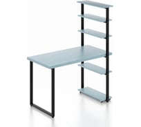 Стол компьютерный Solarius Loft с пятью полками, столешница голубого цвета из массива сосны 40 мм и черные металлические ножки, 130x60x145 см stol-comp13060gol-black