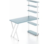 Стол компьютерный Solarius Loft с пятью полками, столешница голубого цвета из массива сосны 40 мм и белые металлические Z-образные ножки, 100x60x145 см stol-comp10060gol-Z-white