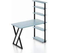 Стол компьютерный Solarius Loft с пятью полками, столешница голубого цвета из массива сосны 40 мм и черные металлические Z-образные ножки, 120x80x145 см stol-comp12080gol-Z-black