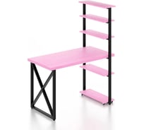 Стол компьютерный Solarius Loft с пятью полками, столешница розового цвета из массива сосны 40 мм и черные металлические крестообразные ножки, 130x60x145 см stol-comp13060roz-krest-black