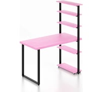 Стол компьютерный Solarius Loft с пятью полками, столешница розового цвета из массива сосны 40 мм и черные металлические ножки, 100x60x145 см stol-comp10060roz-black