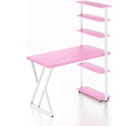 Стол компьютерный Solarius Loft с пятью полками, столешница розового цвета из массива сосны 40 мм и белые металлические Z-образные ножки, 100x80x145 см stol-comp10080roz-Z-white
