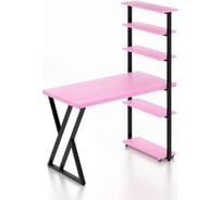 Стол компьютерный Solarius Loft с пятью полками, столешница розового цвета из массива сосны 40 мм и черные металлические Z-образные ножки, 120x80x145 см stol-comp12080roz-Z-black