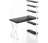 Стол компьютерный Solarius Loft с пятью полками, столешница цвета антрацит из массива сосны 40 мм и белые металлические Z-образные ножки, 110x60x145 см stol-comp11060ser-Z-white