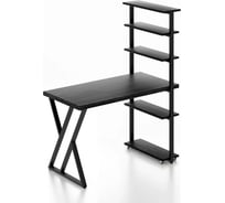 Стол компьютерный Solarius Loft с пятью полками, столешница цвета антрацит из массива сосны 40 мм и черные металлические Z-образные ножки, 90x80x145 см stol-comp9080ser-Z-black