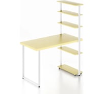 Стол компьютерный Solarius Loft с пятью полками, столешница цвета ванили из массива сосны 40 мм и белые металлические ножки, 90x80x145 см stol-comp9080van-white