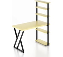 Стол компьютерный Solarius Loft с пятью полками, столешница цвета ванили из массива сосны 40 мм и черные металлические Z-образные ножки, 110x80x145 см stol-comp11080van-Z-black