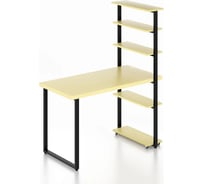Стол компьютерный Solarius Loft с пятью полками, столешница цвета ванили из массива сосны 40 мм и черные металлические ножки, 140x60x145 см stol-comp14060van-black