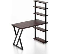 Стол компьютерный Solarius Loft с пятью полками, столешница цвета венге из массива сосны 40 мм и черные металлические Z-образные ножки, 90x60x145 см stol-comp9060ven-Z-black