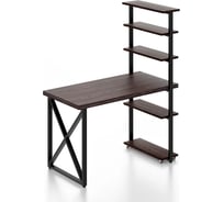 Стол компьютерный Solarius Loft с пятью полками, столешница цвета венге из массива сосны 40 мм и черные металлические крестообразные ножки, 120x60x145 см stol-comp12060ven-krest-black